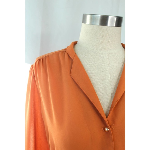Vintage 50s/60s Orange Sheer Pearl Button-Up Pleated Shirt - Picture 13 of 16